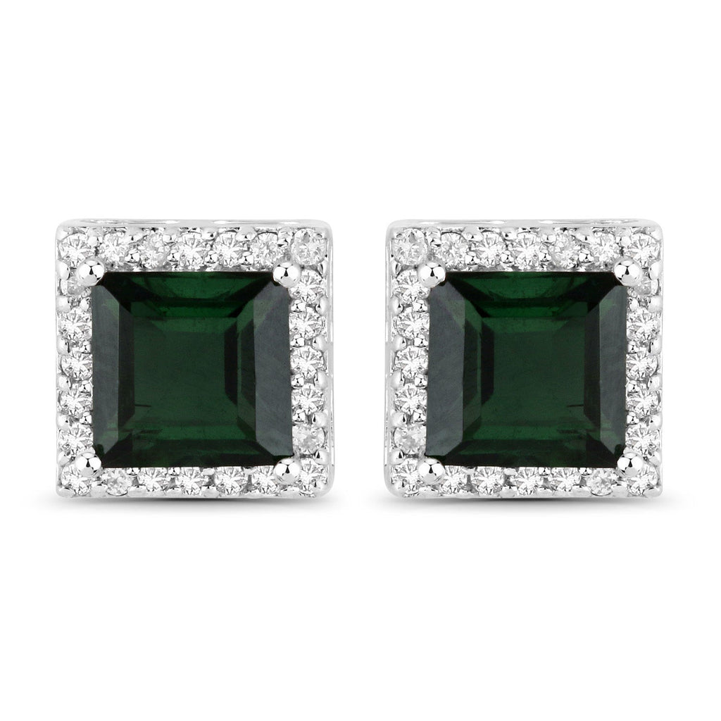 1.55 Carat Genuine Green Tourmaline and White Diamond 14K White Gold Earrings