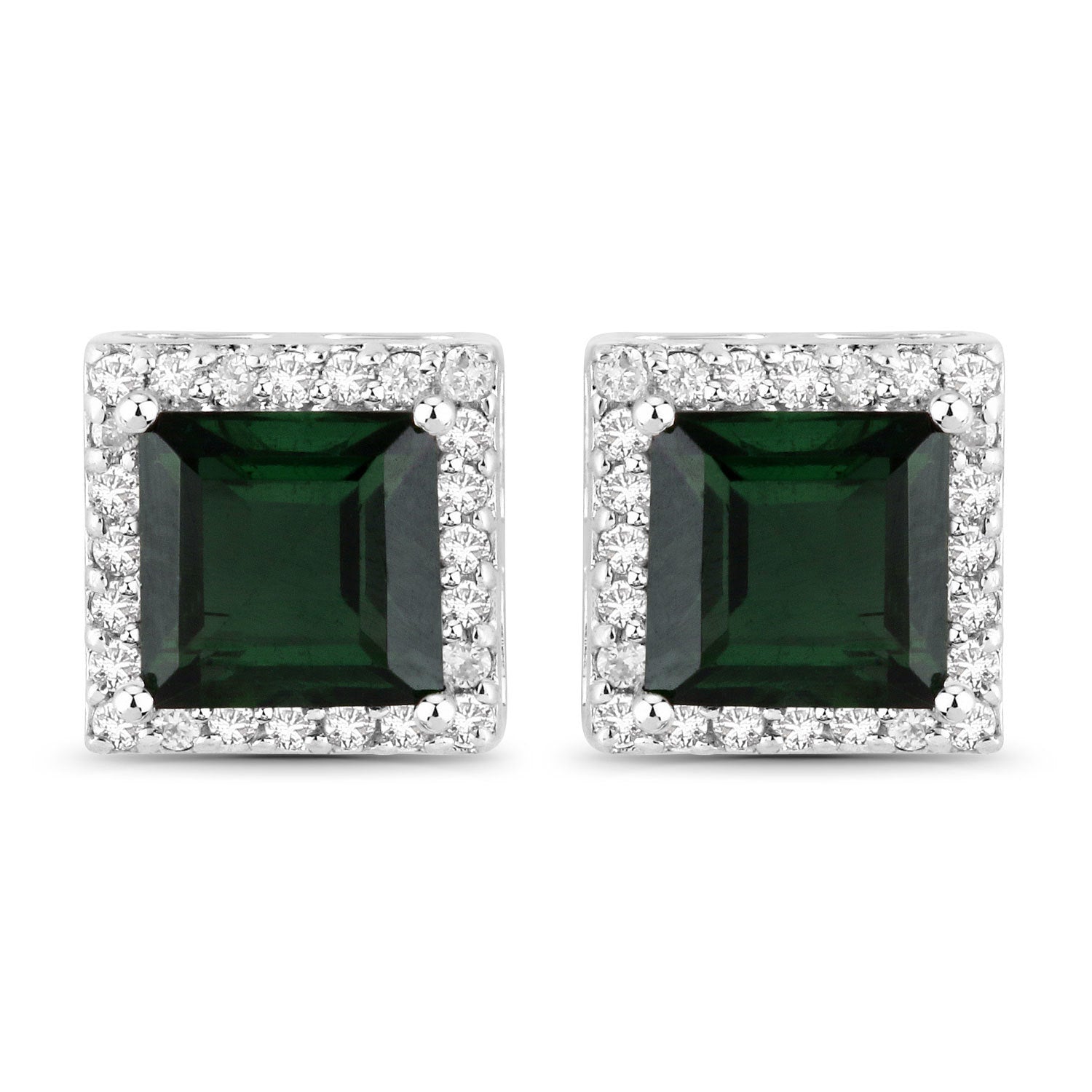 1.55 Carat Genuine Green Tourmaline and White Diamond 14K White Gold Earrings