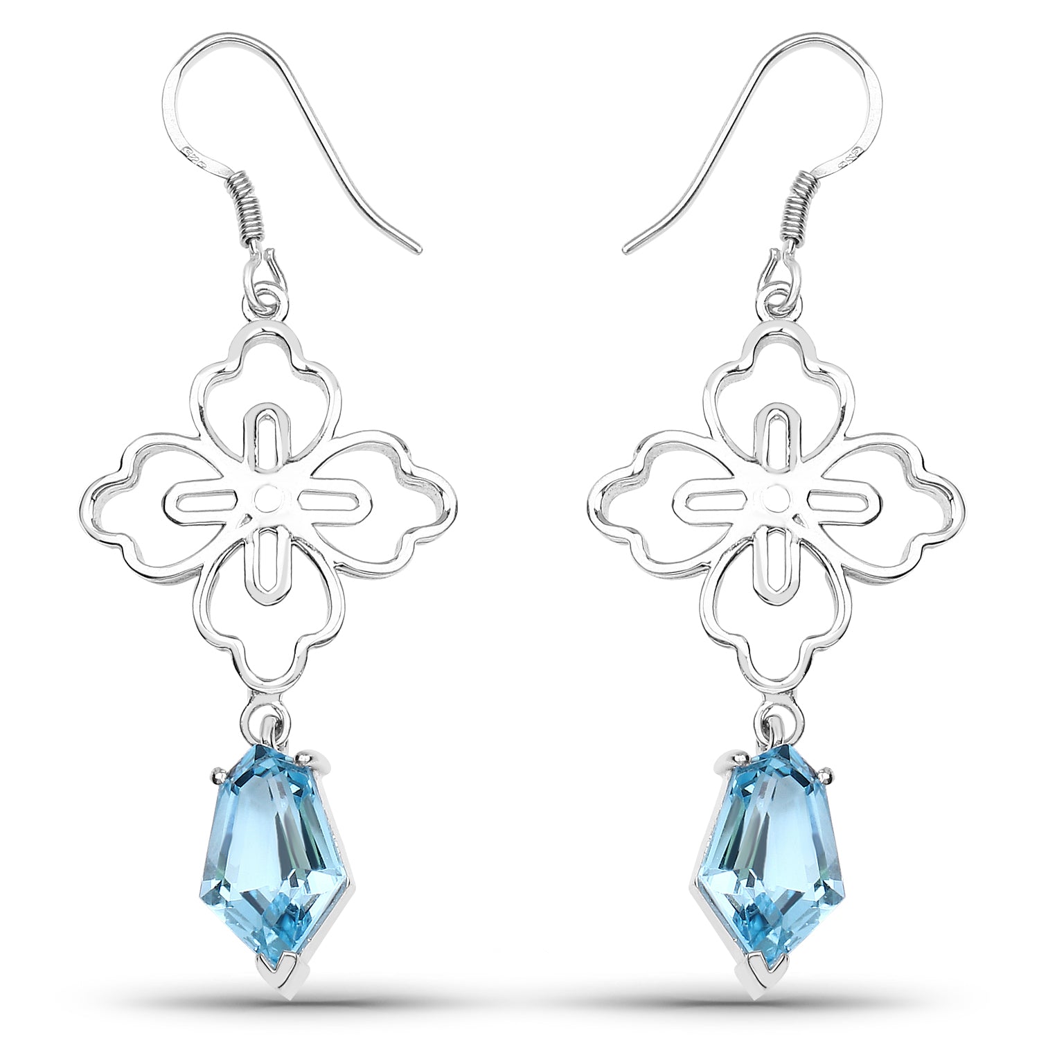 12.14 Carat Genuine Swiss Blue Topaz .925 Sterling Silver Earrings
