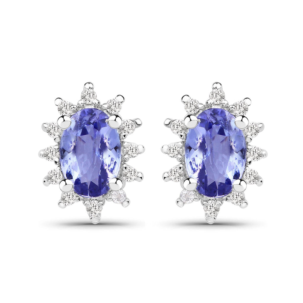 2.00 Carat Genuine Tanzanite and White Topaz .925 Sterling Silver Jewelry Set