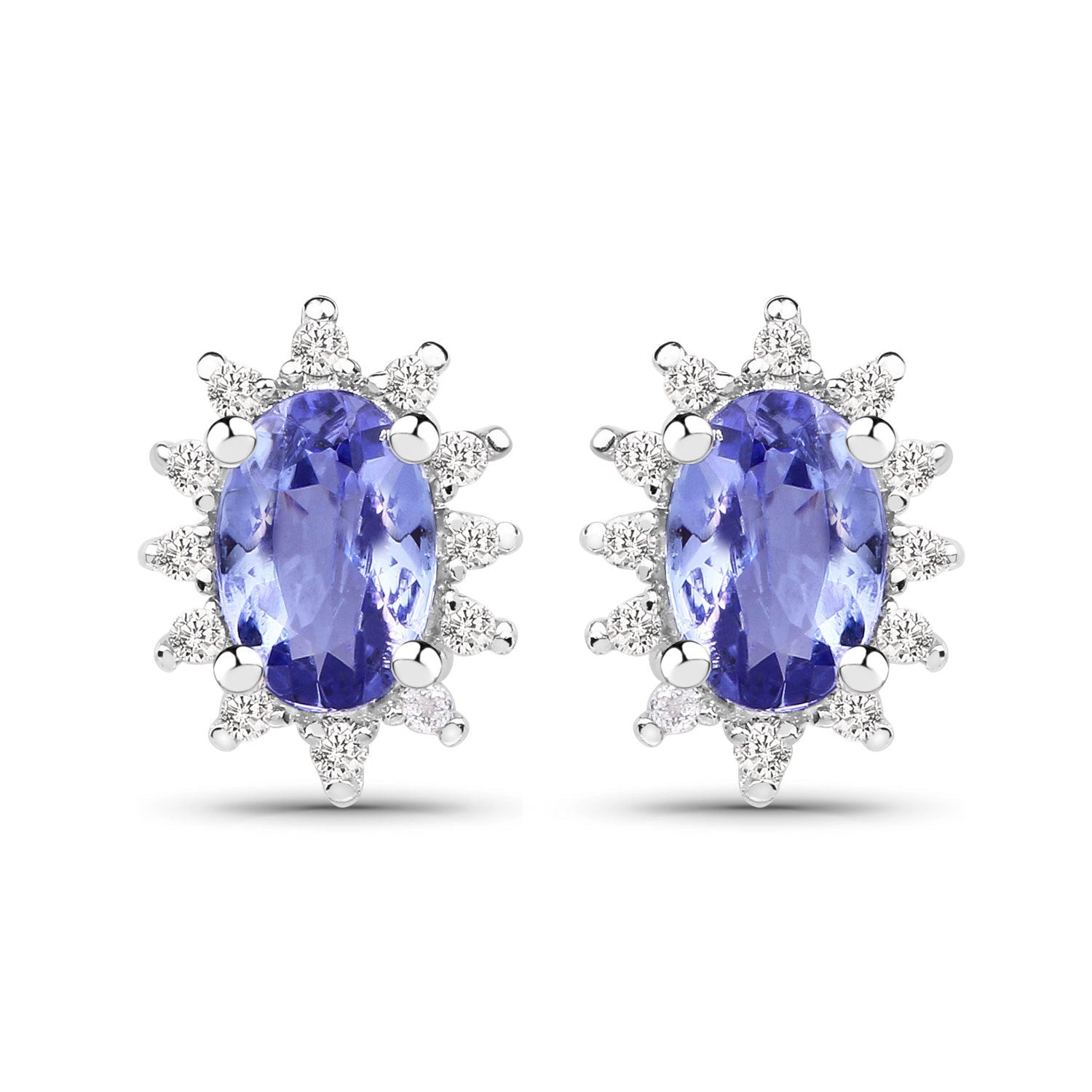 2.00 Carat Genuine Tanzanite and White Topaz .925 Sterling Silver Jewelry Set