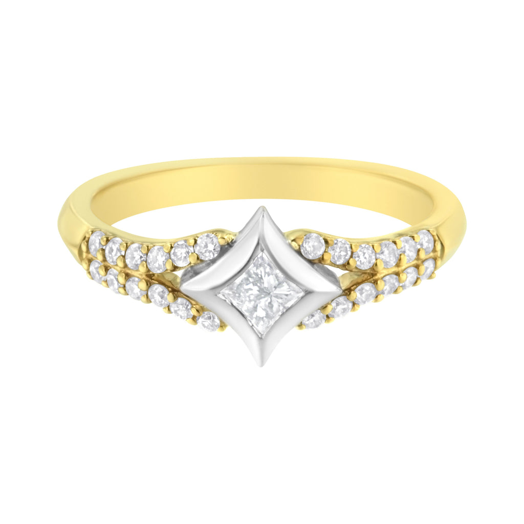 10K Two Tone Color 1/2 Cttw Diamond Kite and Split Shank Ring (H-I Color,SI2-I1 Clarity)