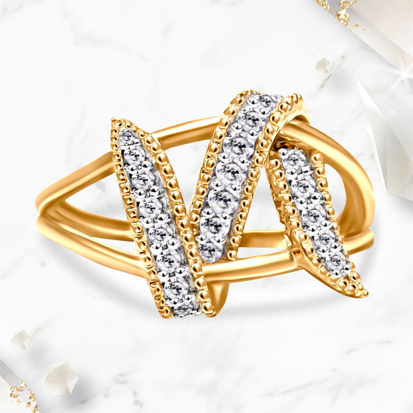 14K Yellow Gold Plated .925 Sterling Silver 1/4 Cttw Diamond Interlocking Bypass Ring (I-J Color, I1-I2 Clarity) - Size 7