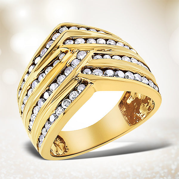 10K Yellow Gold Plated .925 Sterling Silver 1 1/2 Cttw Diamond Channel Band (Champagne Color, I2-I3 Clarity) Ring Size 7