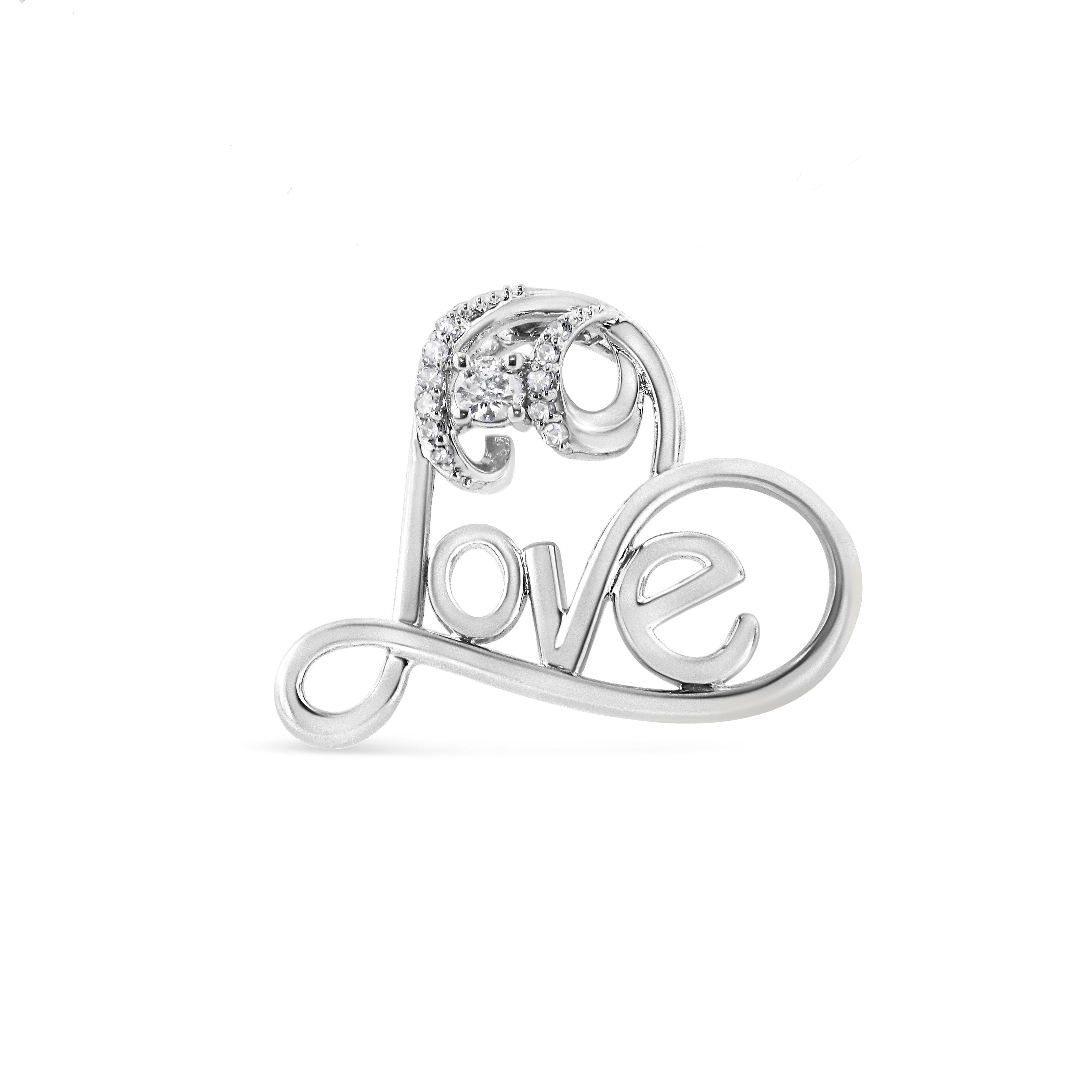.925 Sterling Silver 1/6 Cttw Round Brilliant-Cut Diamond Accented Open Heart with Love 18" Pendant Necklace (H-I Color, I1-I2 Clarity)