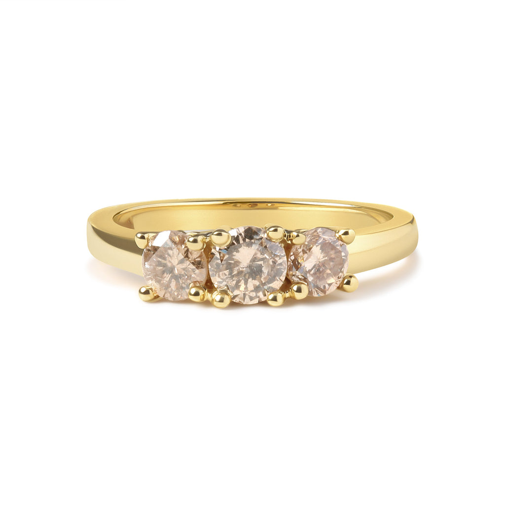 10K Yellow Gold 1.00 Cttw Champagne Diamond 3-Stone Band Ring (J-K Color, I1-I2 Clarity)  - Size 7