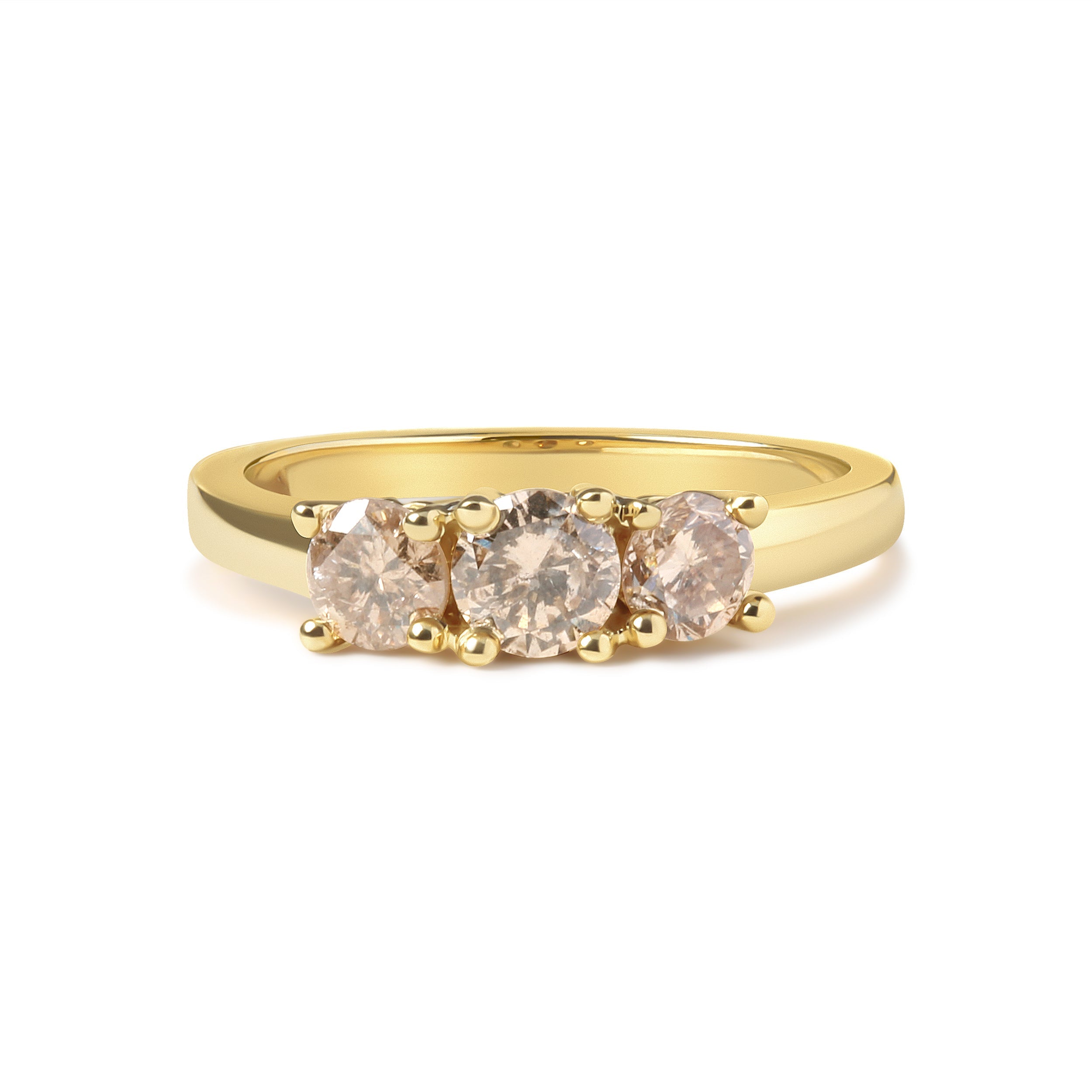 10K Yellow Gold 1.00 Cttw Champagne Diamond 3-Stone Band Ring (J-K Color, I1-I2 Clarity)  - Size 7