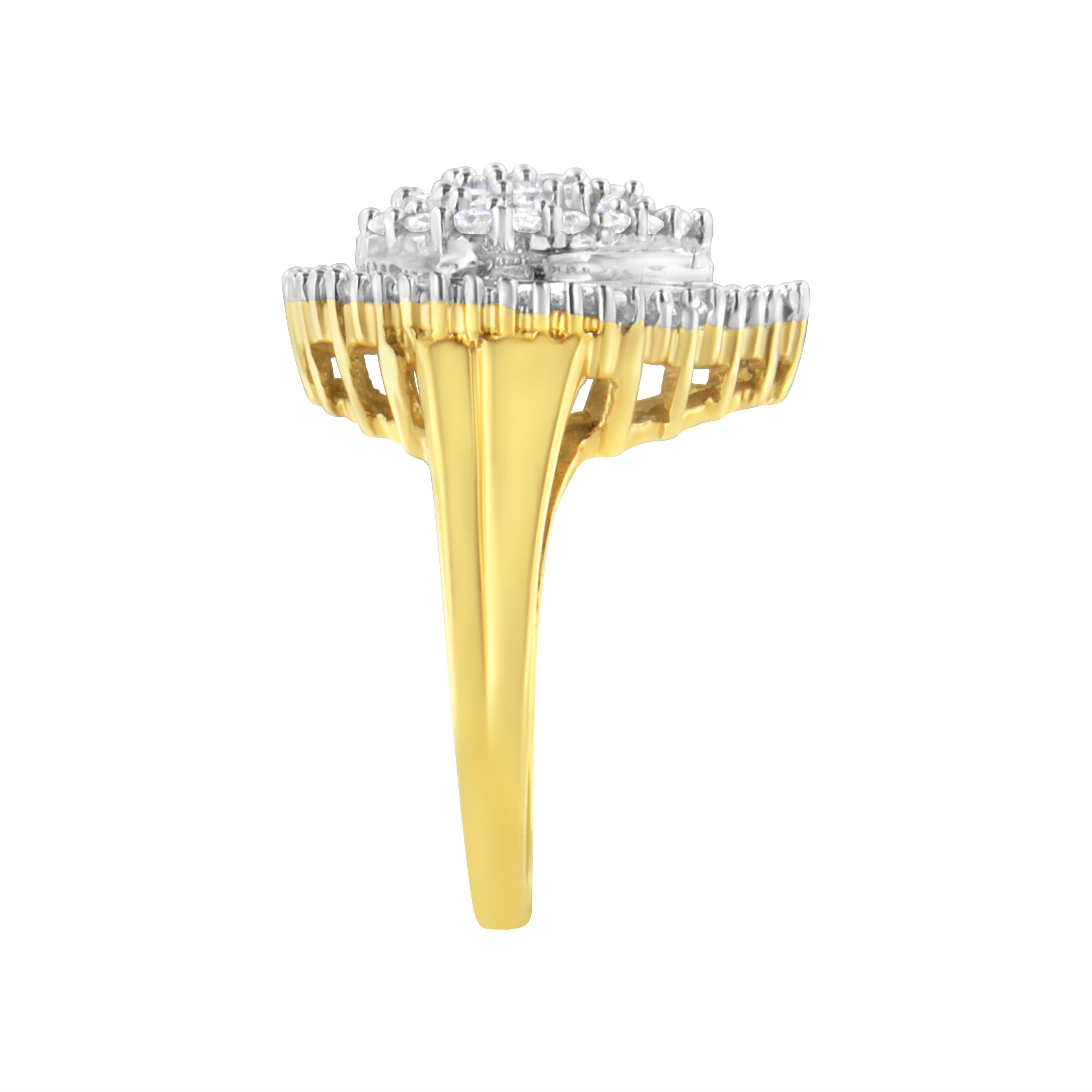 10K Yellow Gold 1.0 Cttw Round and Baguette Cut Diamond Oval Shaped Cluster Ring (I-J Color, I1-I2 Clarity) - Size 7