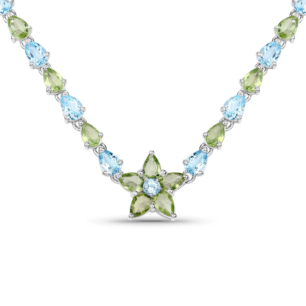 29.48 Carat Genuine Blue Topaz and Peridot .925 Sterling Silver Necklace