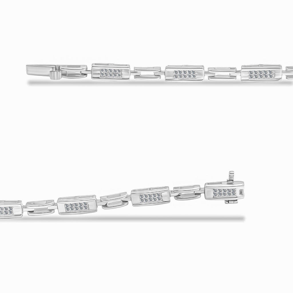 14K White Gold 1.0 Cttw Invisible Set Princess Cut Diamond Alternating Station and Link Tennis Bracelet (I-J Color, I1-I2 Clarity) - Size 7.25" Inches