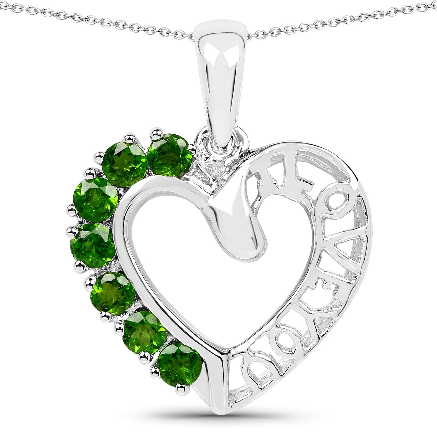 14K White Gold Plated 0.84 Carat Genuine Chrome Diopside .925 Sterling Silver Pendant