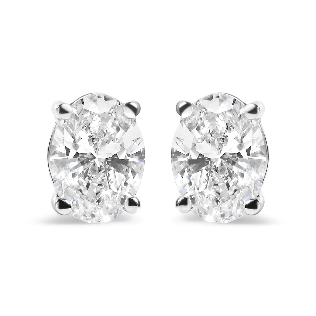 14K White Gold 2.0 Cttw Prong Set Lab Grown Oval Diamond Solitaire Stud Earring (F-G Color, VS1-VS2 Clarity)