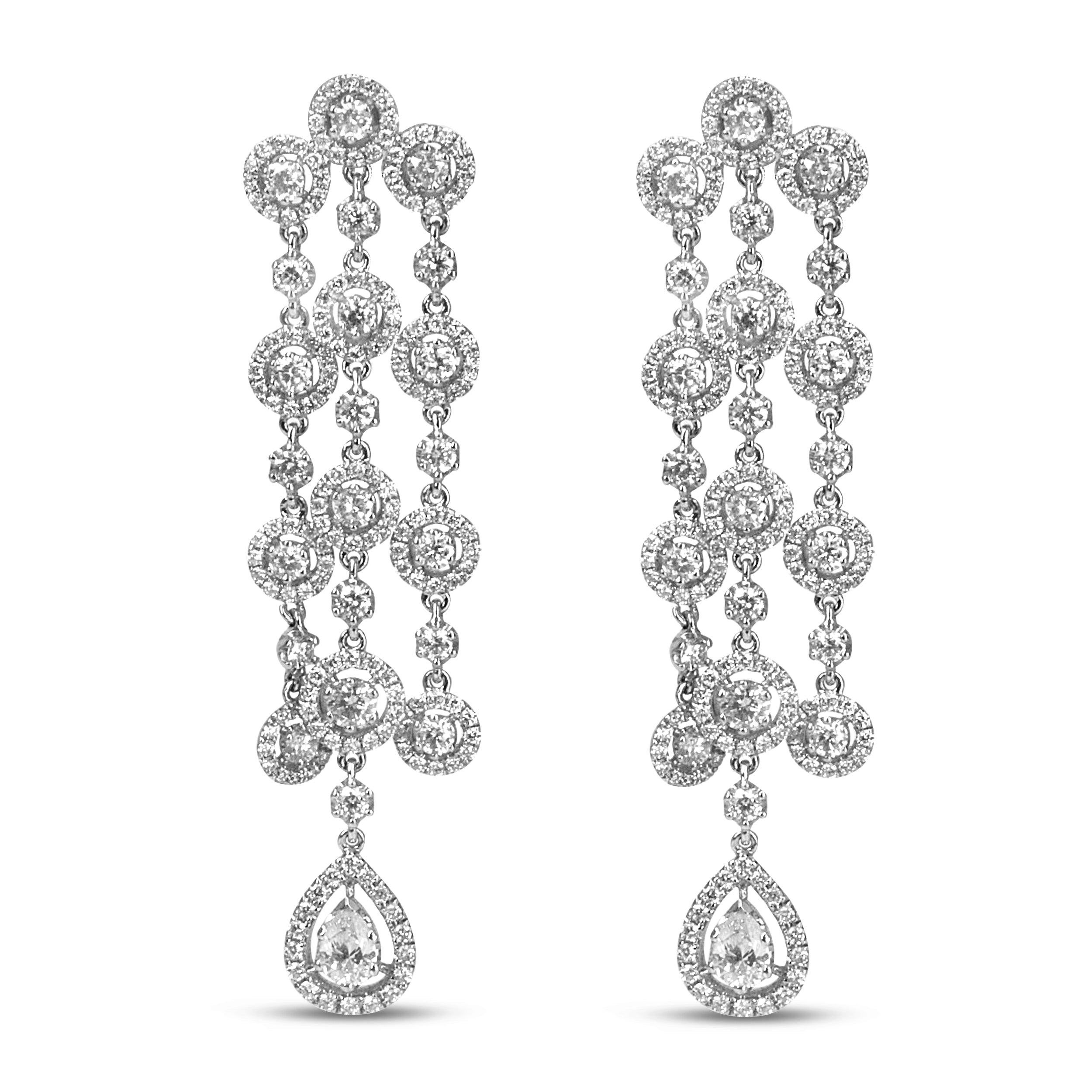 18K White Gold 4 3/4 Cttw Diamond Double Teardrop Waterfall Dangle Earrings (H-I Color, VS1-VS2 Clarity)
