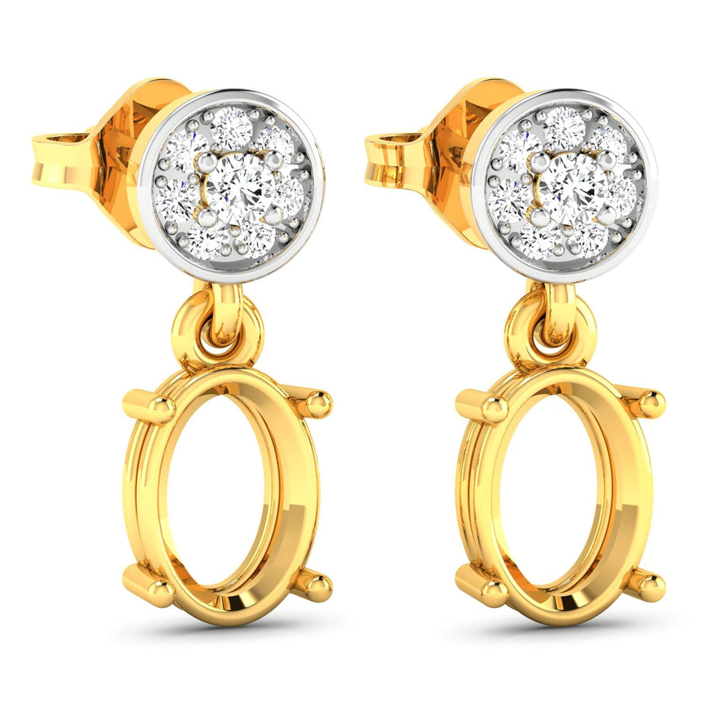 0.11 Carat Genuine White Diamond 14K Yellow Gold Semi Mount Earrings - holds 7x5mm Oval Gemstones