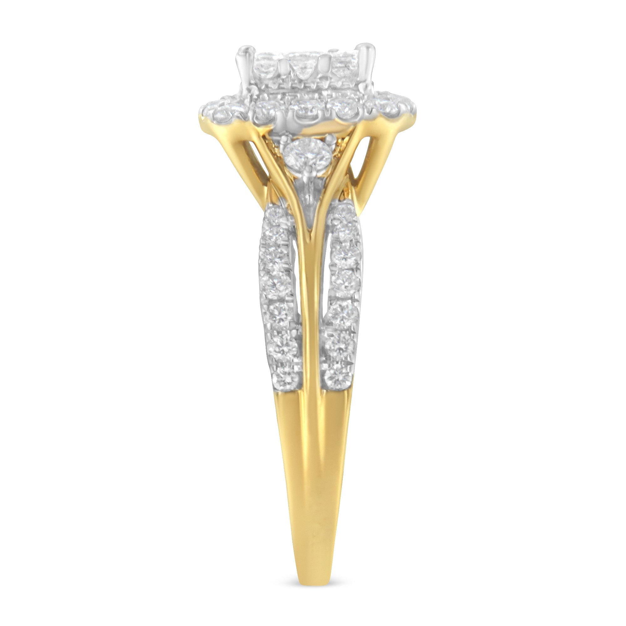10K Yellow Gold 1.0 Cttw Diamond Composite Cushion-Shape Halo 3-Band-Look Engagement Ring (H-I Color, SI1-SI2 Clarity) - Size 6-1/4