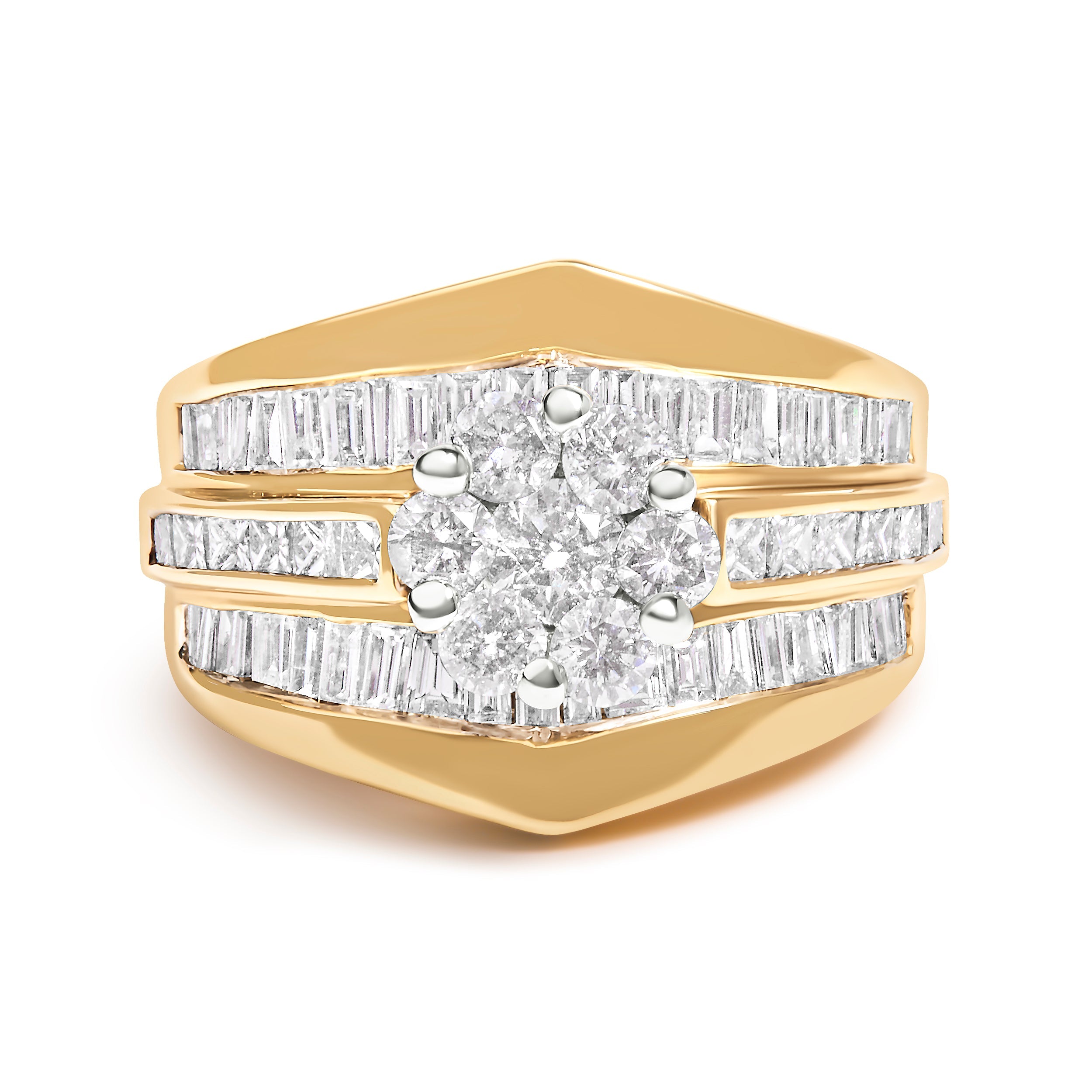 14K Yellow Gold 2-1/3 Cttw Diamond Cluster Channel Set Chevron Shaped Band Engagement Ring & Wedding Band Set (H-I Color, SI1-SI2 Clarity)- Size 5