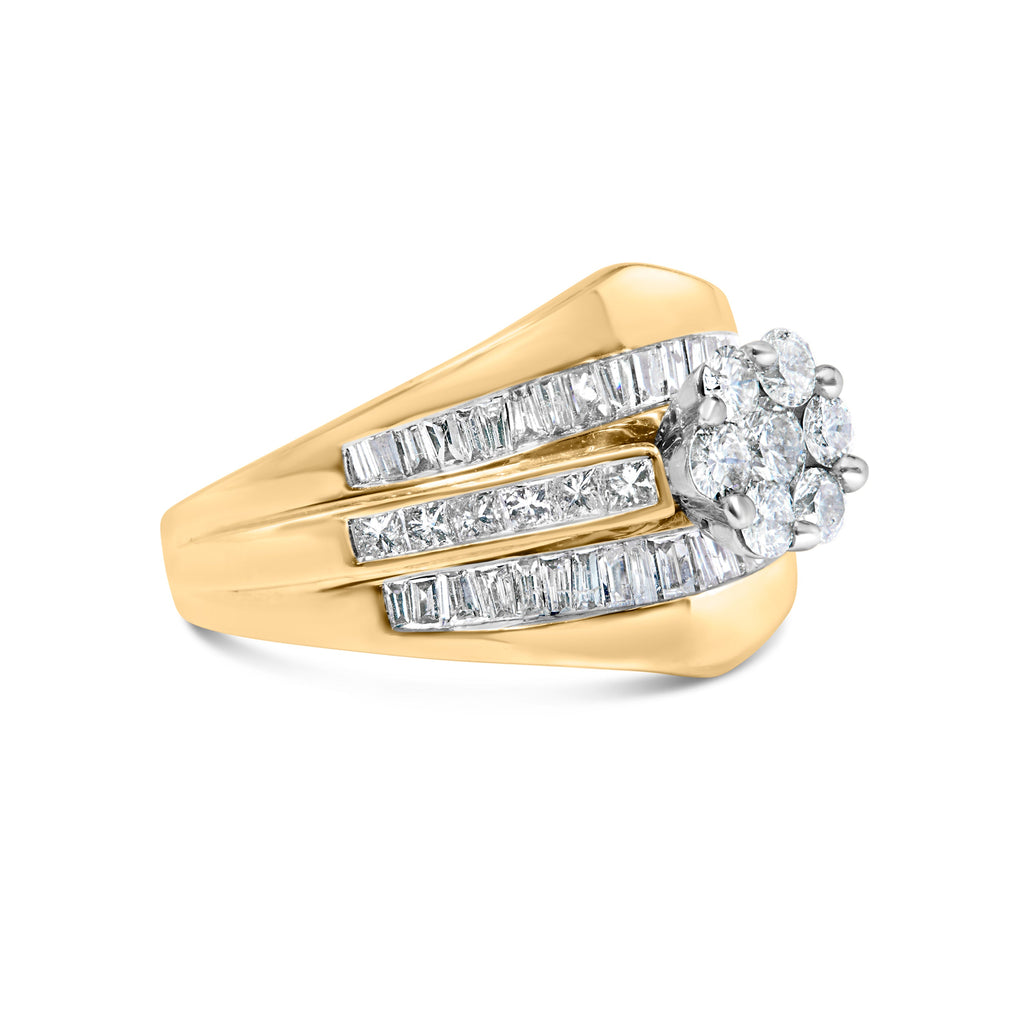 14K Yellow Gold 2-1/3 Cttw Diamond Cluster Channel Set Chevron Shaped Band Engagement Ring & Wedding Band Set (H-I Color, SI1-SI2 Clarity)- Size 5