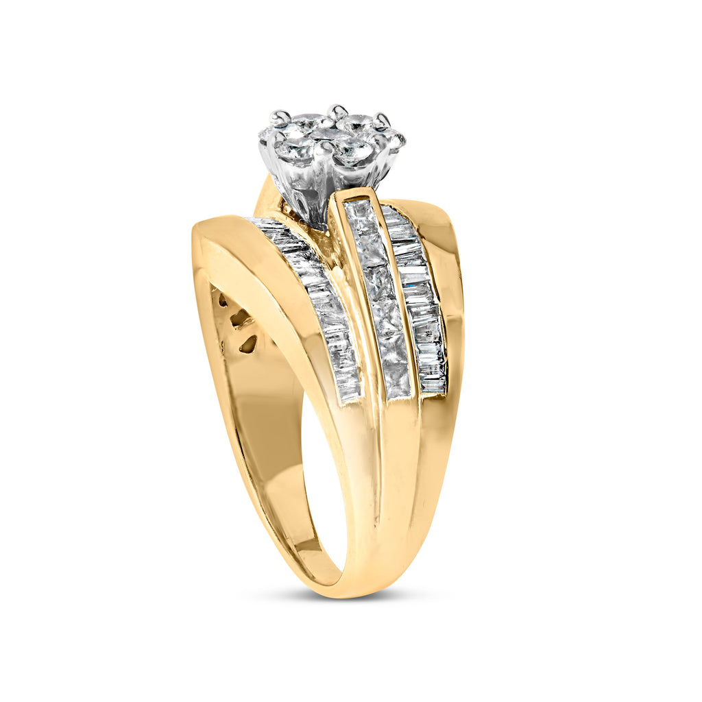 14K Yellow Gold 2-1/3 Cttw Diamond Cluster Channel Set Chevron Shaped Band Engagement Ring & Wedding Band Set (H-I Color, SI1-SI2 Clarity)- Size 5