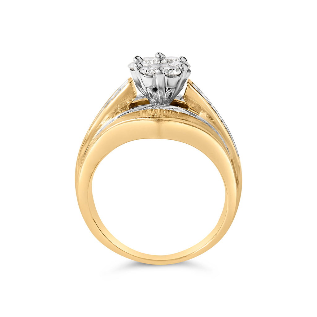 14K Yellow Gold 2-1/3 Cttw Diamond Cluster Channel Set Chevron Shaped Band Engagement Ring & Wedding Band Set (H-I Color, SI1-SI2 Clarity)- Size 5