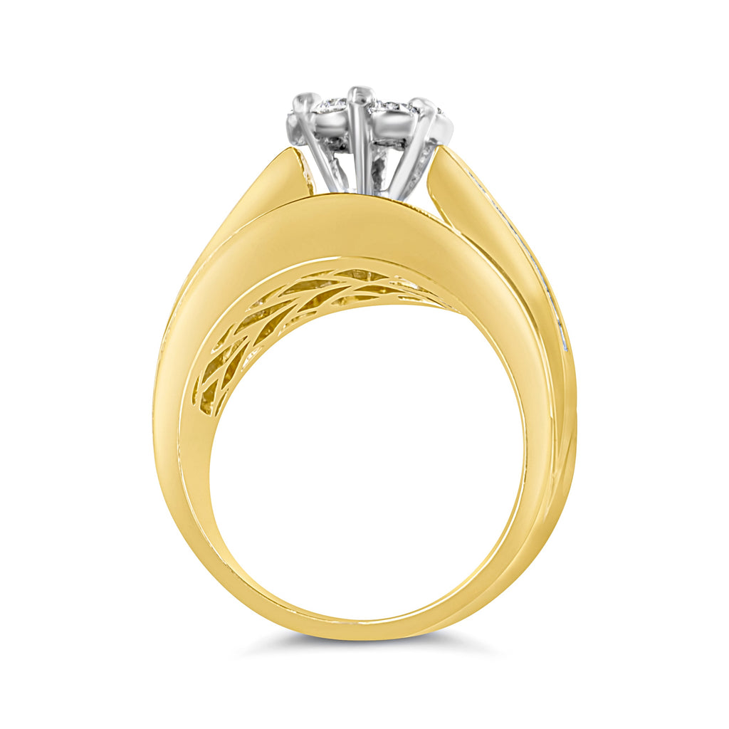 14K Yellow Gold 2-1/3 Cttw Diamond Cluster Channel Set Chevron Shaped Band Engagement Ring & Wedding Band Set (H-I Color, SI1-SI2 Clarity)- Size 5