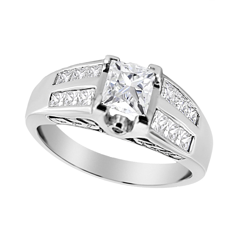 14K White Gold 1 1/4 Cttw Princess Cut Diamond Channel Set Engagement Ring (H-I Color, SI1-SI2 Clarity) - Ring Size 7