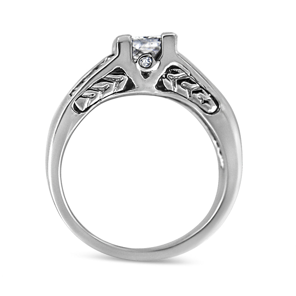 14K White Gold 1 1/4 Cttw Princess Cut Diamond Channel Set Engagement Ring (H-I Color, SI1-SI2 Clarity) - Ring Size 7
