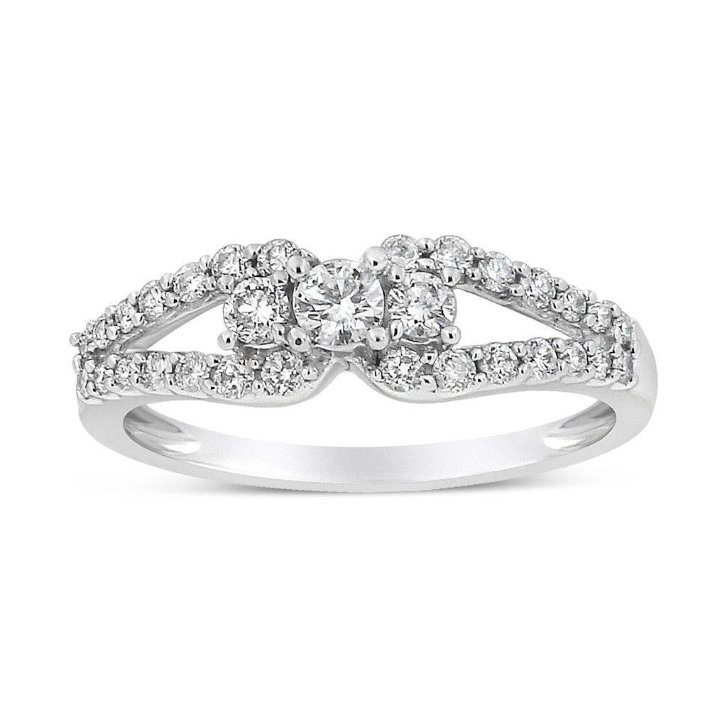 10K White Gold 1/2 Cttw Round Cut Diamond Three Stone Split Shank Band Ring (H-I Color, SI1-SI2 Clarity) - Size 6