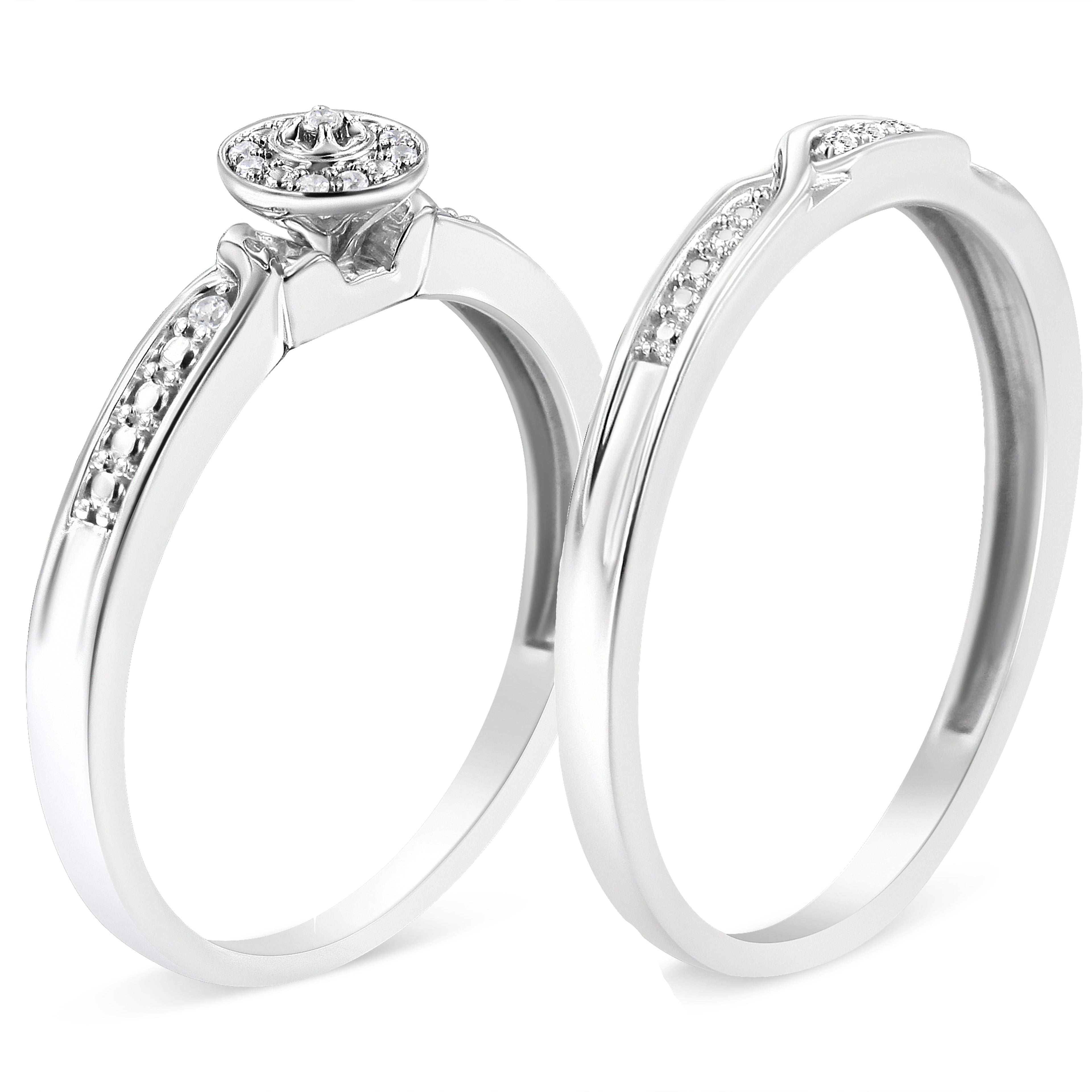 .925 Sterling Silver Diamond Accent Frame Twist Shank Bridal Set Ring and Band (I-J Color, I3 Clarity) - Size 7
