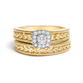 14K Yellow Gold Plated .925 Sterling Silver 1/5 Cttw Diamond Halo and Milgrain Finish Engagement Ring Bridal Set (I-J Color I3 Clarity) - Size 7