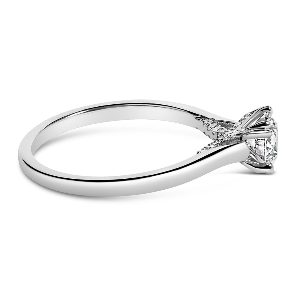 14K White Gold 7/8 Cttw Lab Grown Diamond Solitaire Cathedral Style Engagement Ring (F-G Color, VS1-VS2 Clarity) - Size 5
