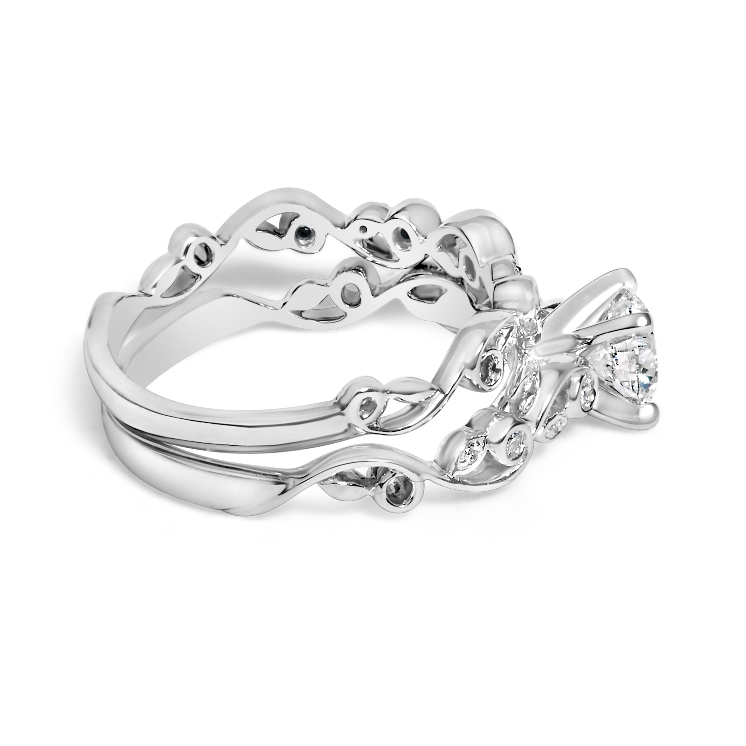 14K White Gold Lab Grown Diamond 1.0 Cttw Vintage Style Engagement Ring and Band Set - Ring Size 5