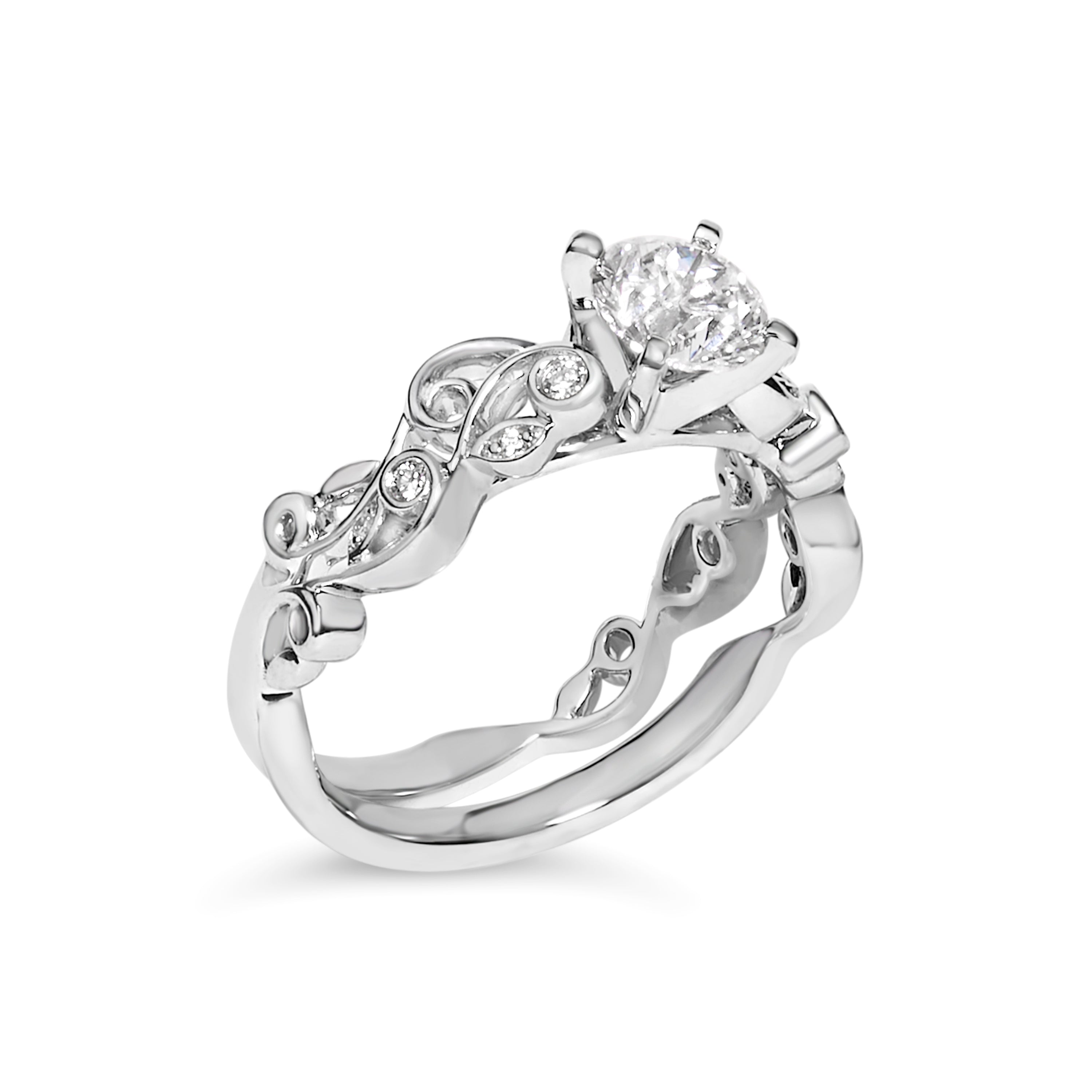 14K White Gold Lab Grown Diamond 1.0 Cttw Vintage Style Engagement Ring and Band Set - Ring Size 5