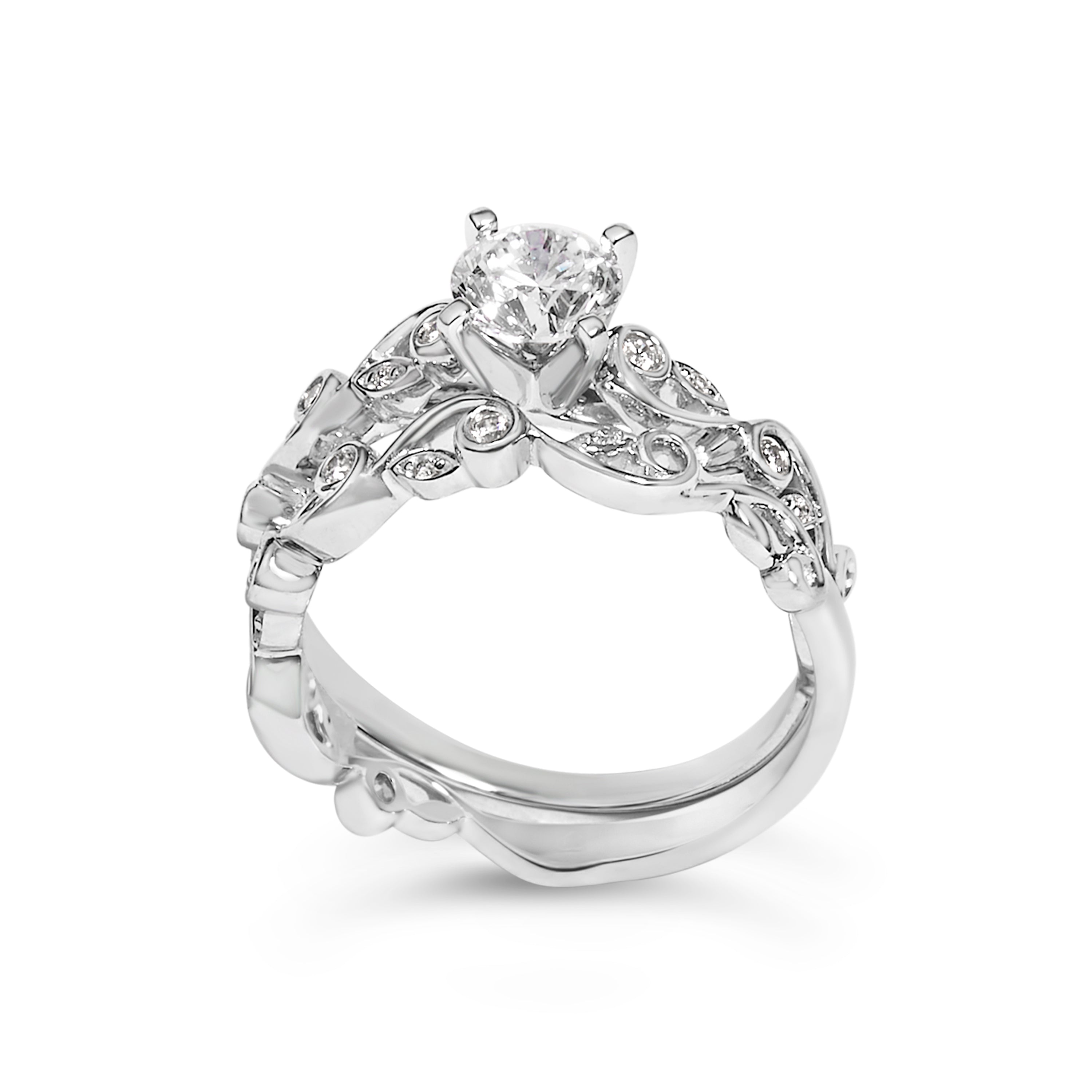 14K White Gold Lab Grown Diamond 1.0 Cttw Vintage Style Engagement Ring and Band Set - Ring Size 5