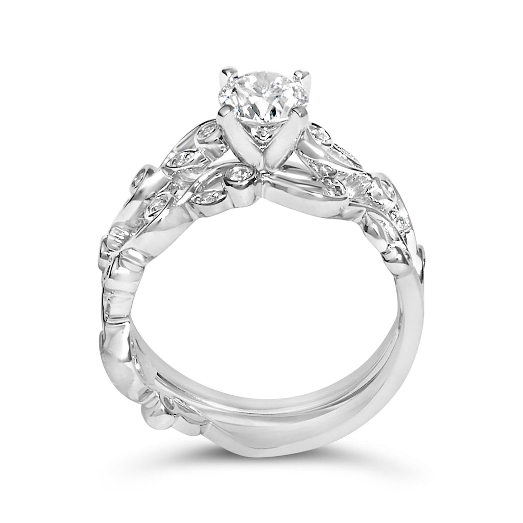 14K White Gold Lab Grown Diamond 1.0 Cttw Vintage Style Engagement Ring and Band Set - Ring Size 5