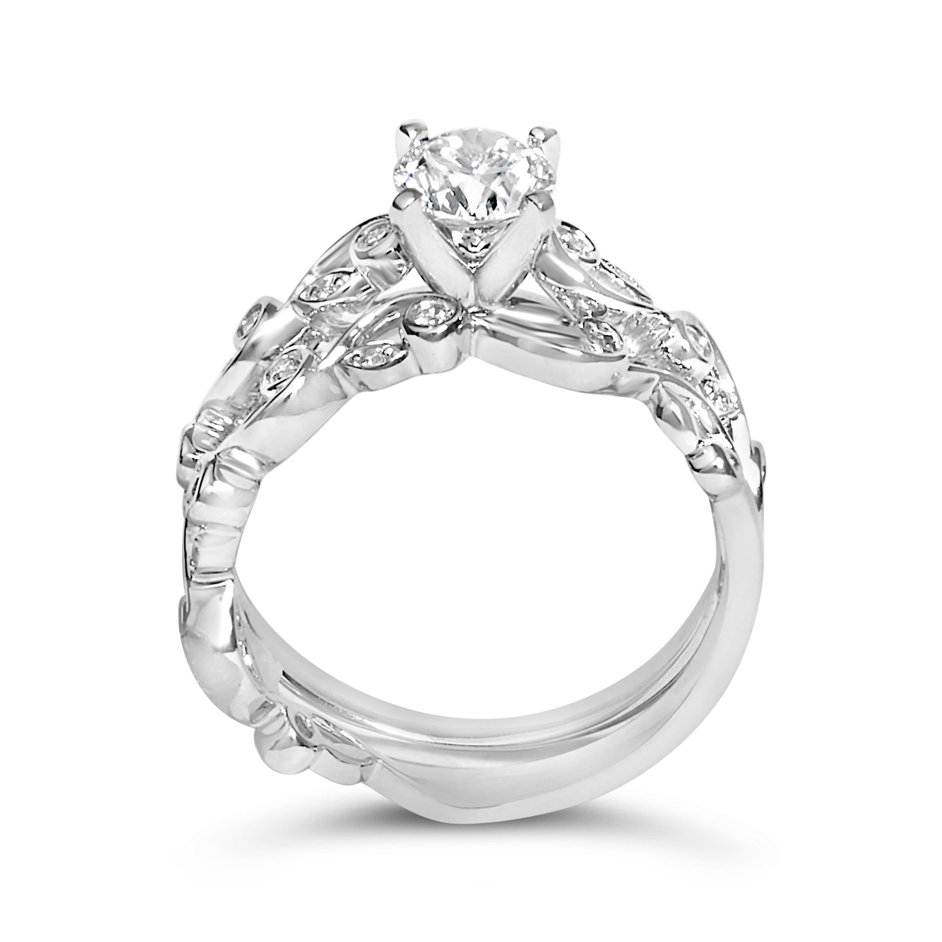 14K White Gold Lab Grown Diamond 1.0 Cttw Vintage Style Engagement Ring and Band Set - Ring Size 5