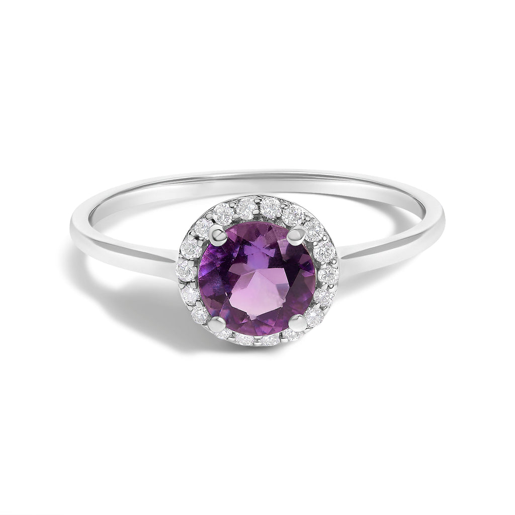 10K White Gold Purple Amethyst and 1/10 Cttw Diamond Halo Ring