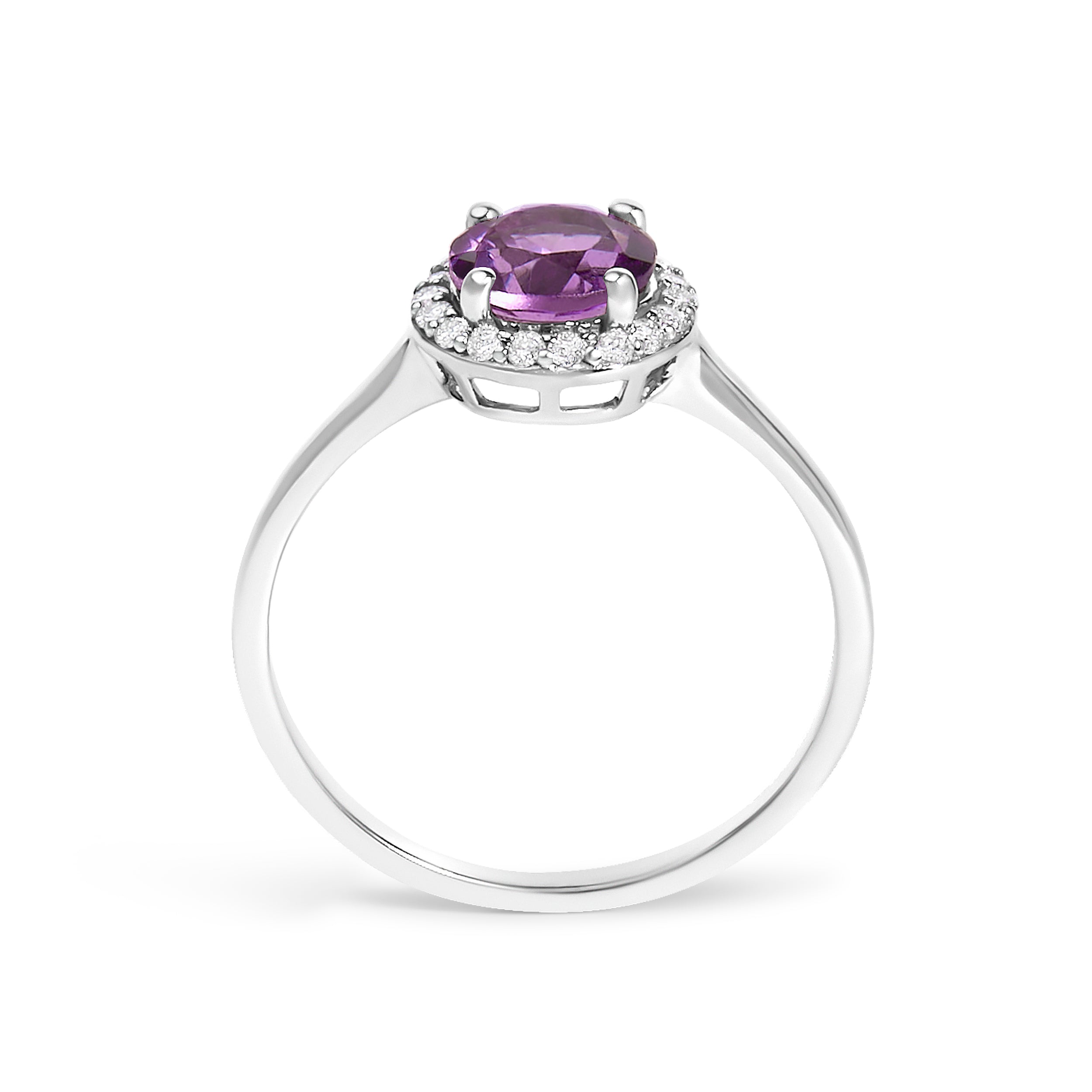 10K White Gold Purple Amethyst and 1/10 Cttw Diamond Halo Ring