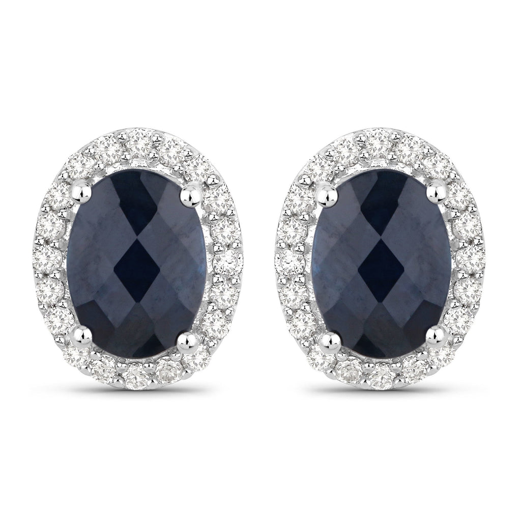 2.16 Carat Genuine Blue Sapphire and White Diamond 14K White Gold Earrings