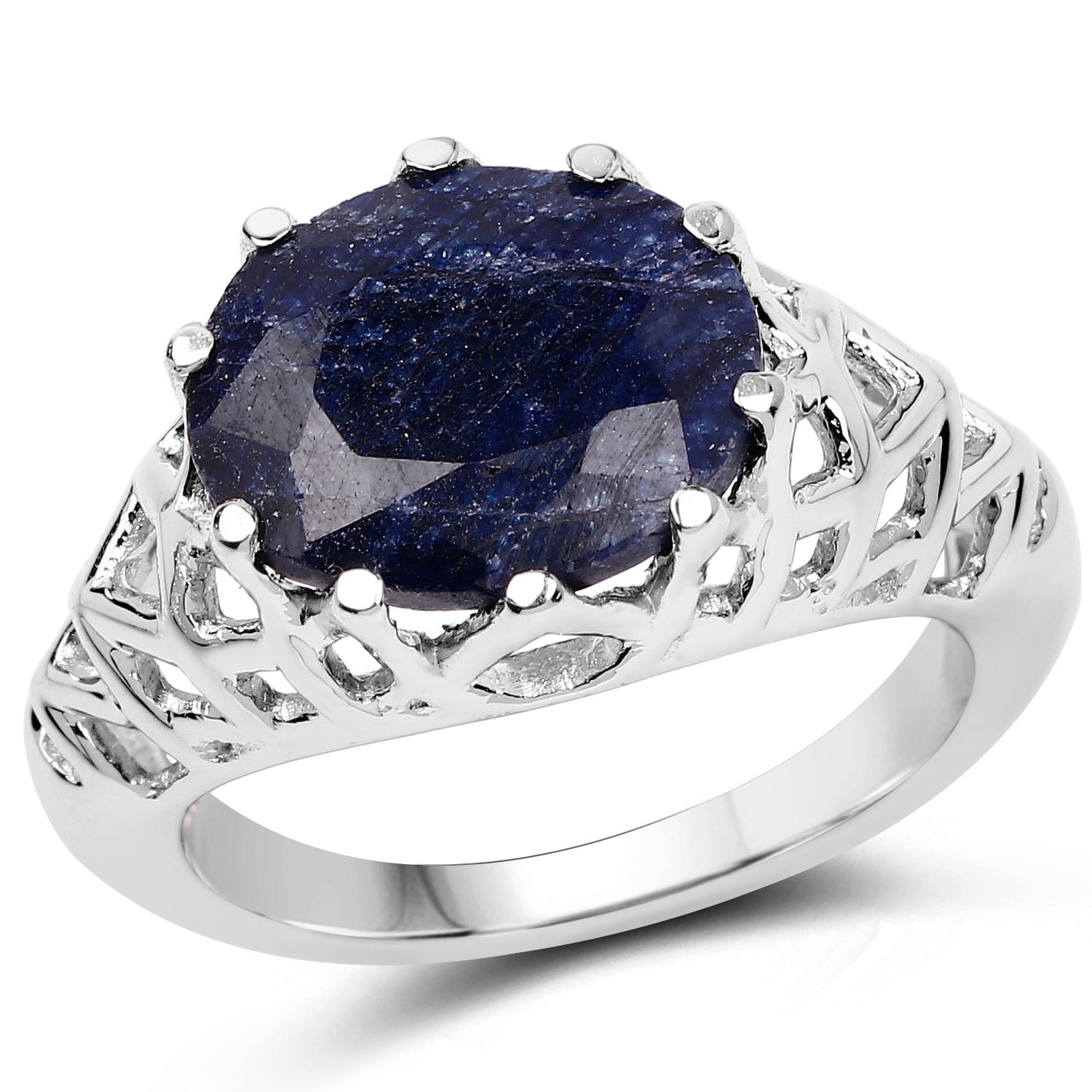 5.94 Carat Dyed Sapphire .925 Sterling Silver Ring