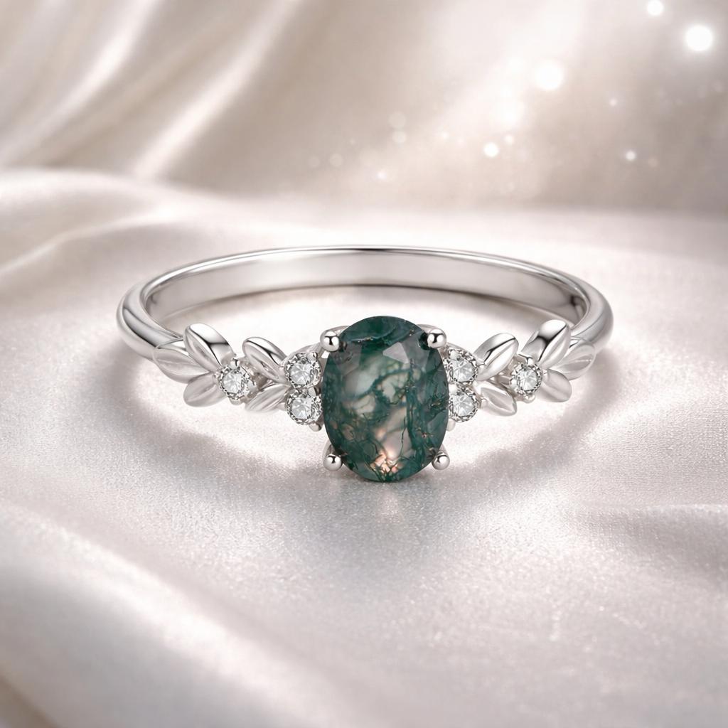 925 Sterling Silver Agate and CZ Pendant Ring Size 6 for Women