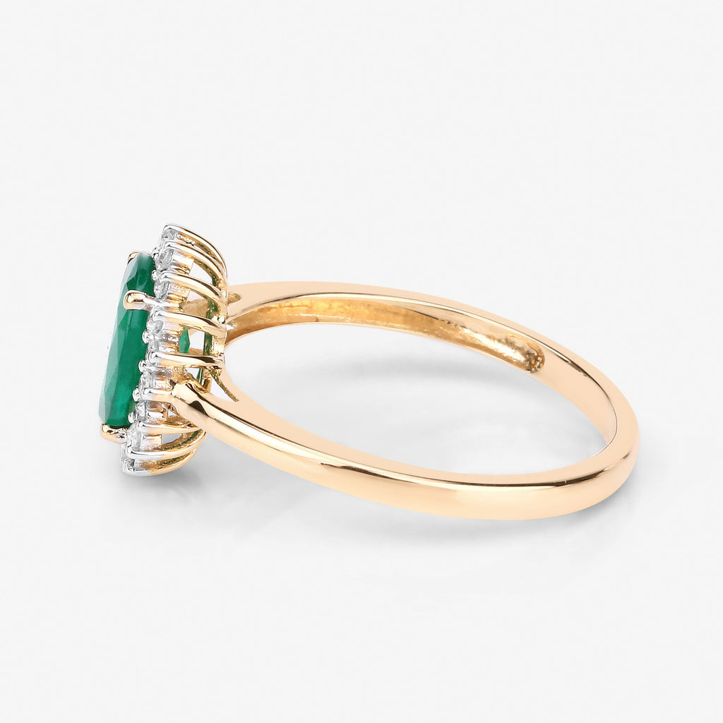 1.34 Carat Genuine Zambian Emerald and White Diamond 14K Yellow Gold Ring