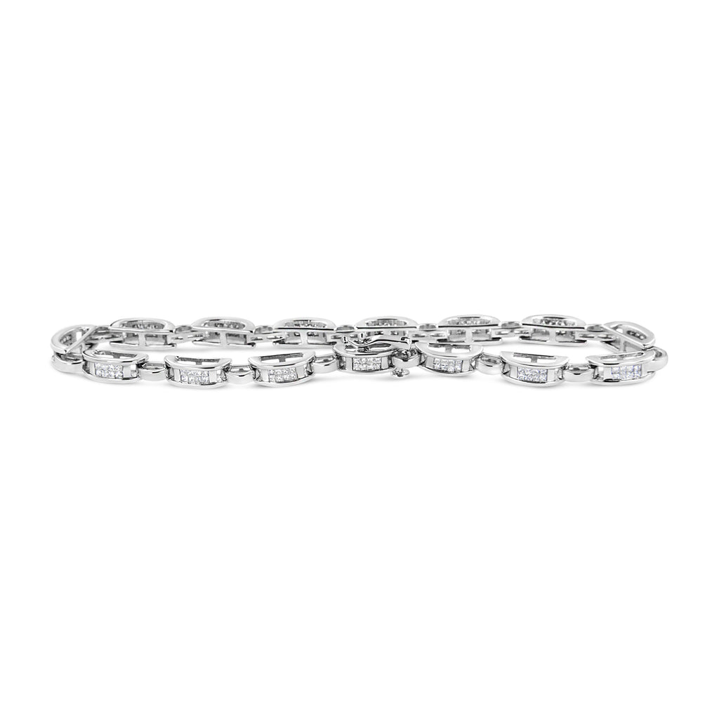 14K White Gold 1.00 Cttw Princess-Cut Diamond Link Bracelet (I-J Color, I1-I2 Clarity) - Size 7.25