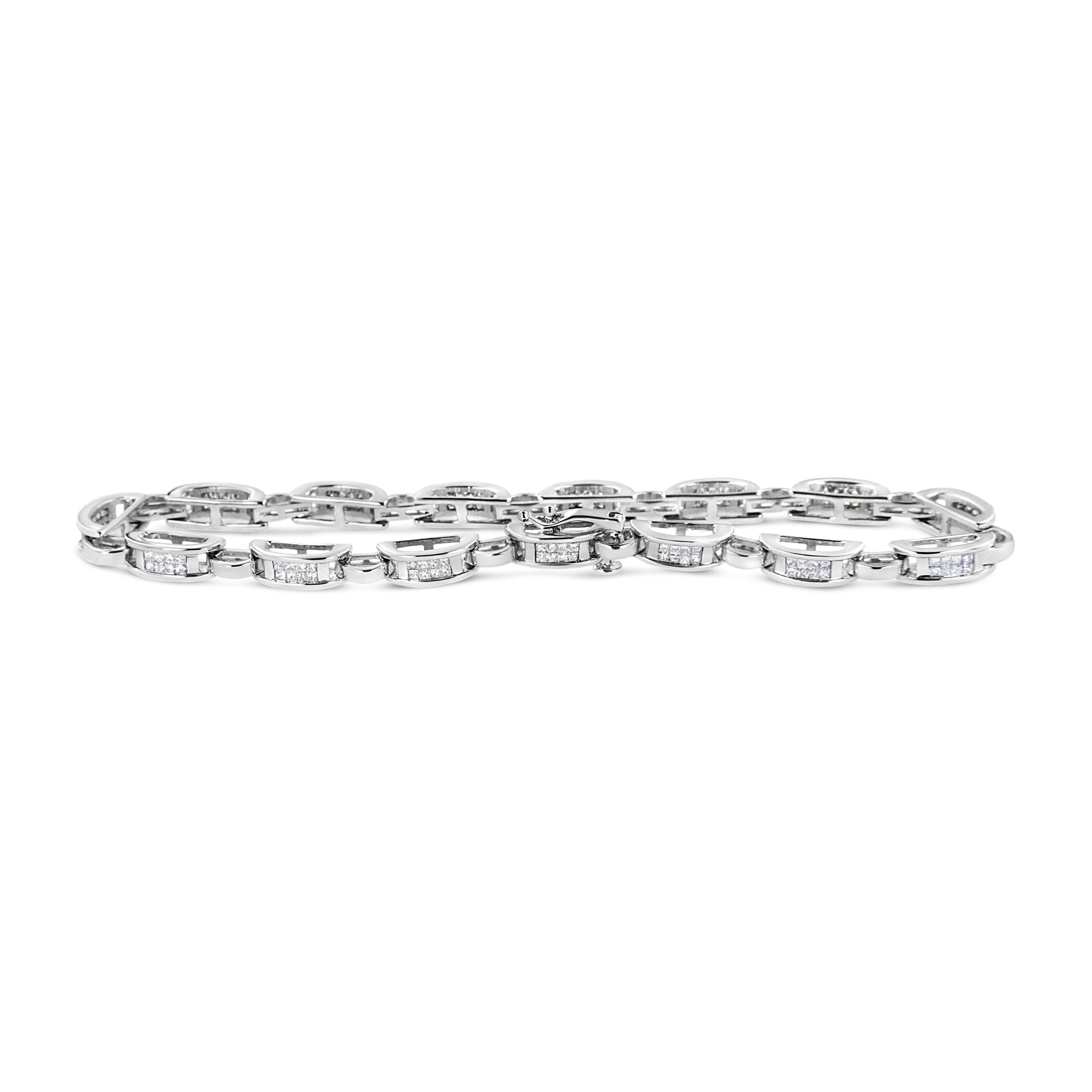 14K White Gold 1.00 Cttw Princess-Cut Diamond Link Bracelet (I-J Color, I1-I2 Clarity) - Size 7.25