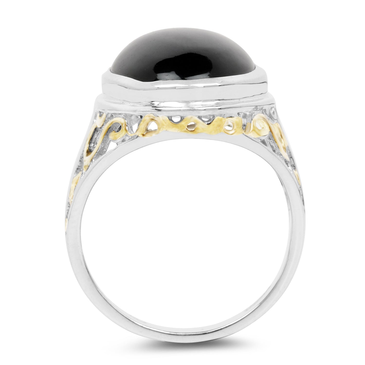 Two Tone Plated 10.92 Carat Genuine Black Onyx .925 Sterling Silver Ring