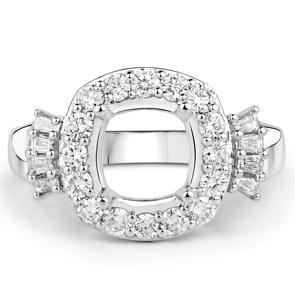 0.73 Carat Genuine White Diamond 14K White Gold Semi Mount Ring - holds 8x8mm Cushion Gemstone