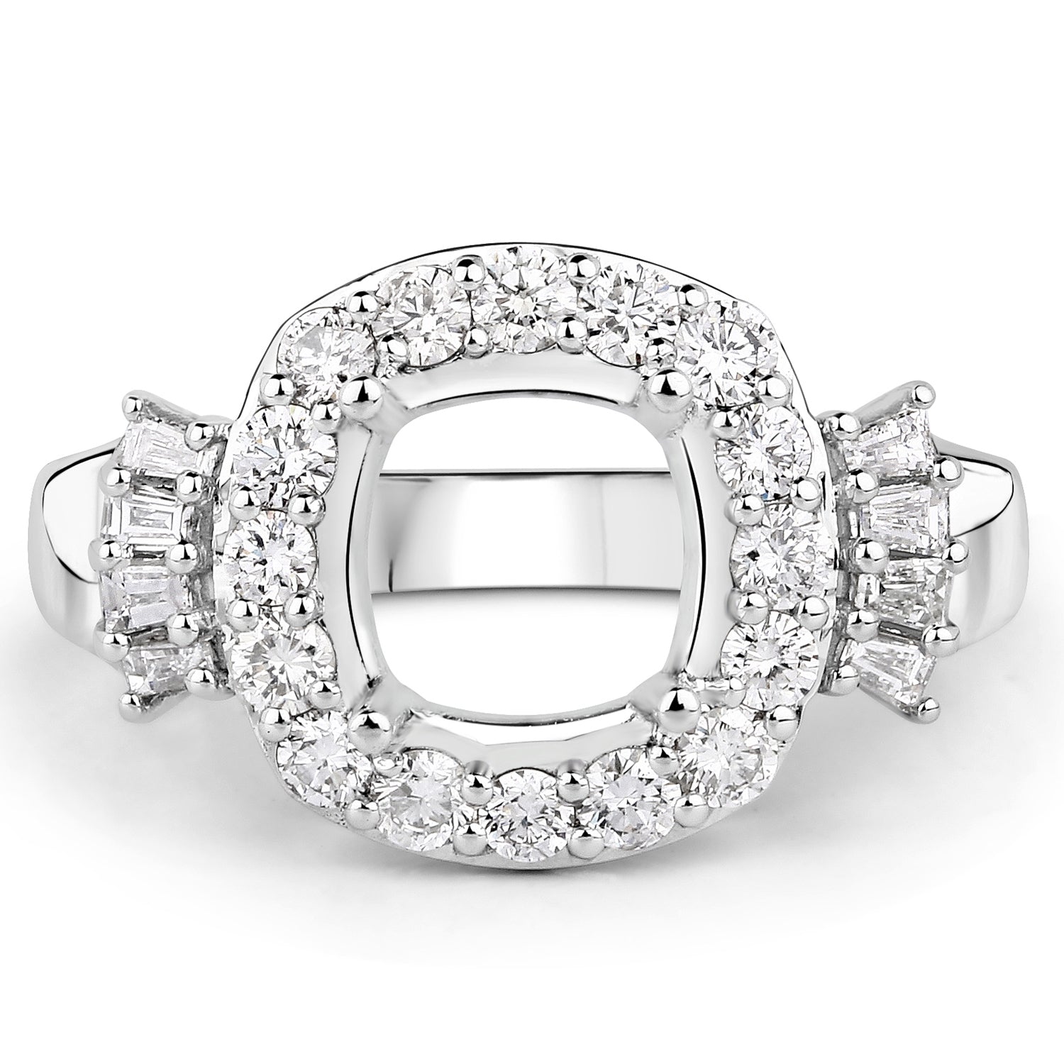 0.73 Carat Genuine White Diamond 14K White Gold Semi Mount Ring - holds 8x8mm Cushion Gemstone