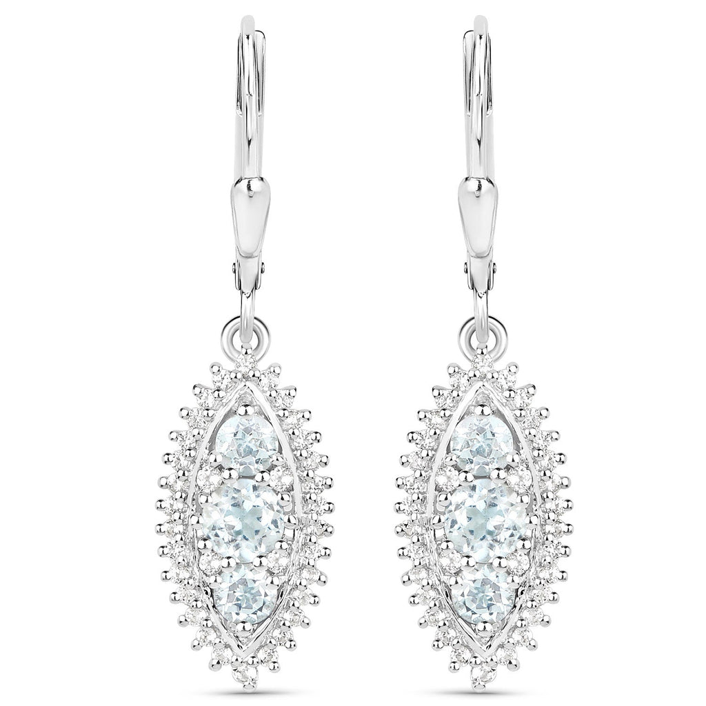 4.50 Carat Genuine Blue Topaz and White Topaz .925 Sterling Silver 3 Piece Jewelry Set (Ring, Earrings, and Pendant w/ Chain)