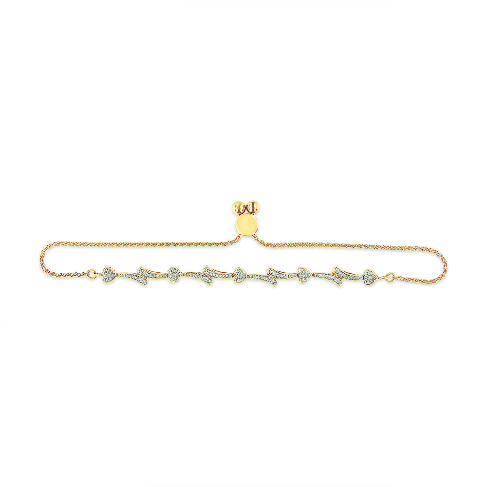 14K Yellow Gold Plated .925 Sterling Silver Diamond Accent Heart and Wave Link Bolo Bracelet (I-J Color, I2-I3 Clarity) - 6" to 9" Adjustable