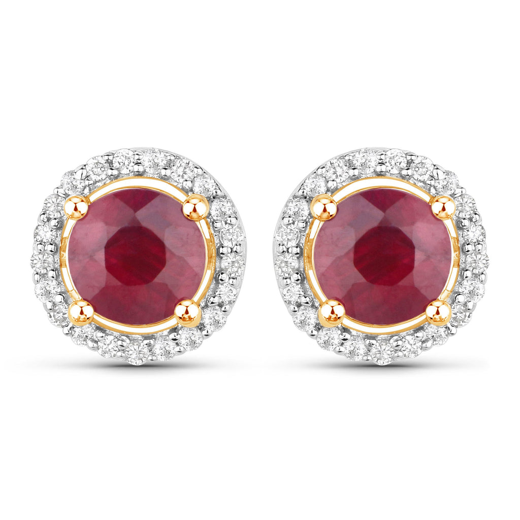 1.22 Carat Genuine Ruby and White Diamond 14K Yellow Gold Earrings