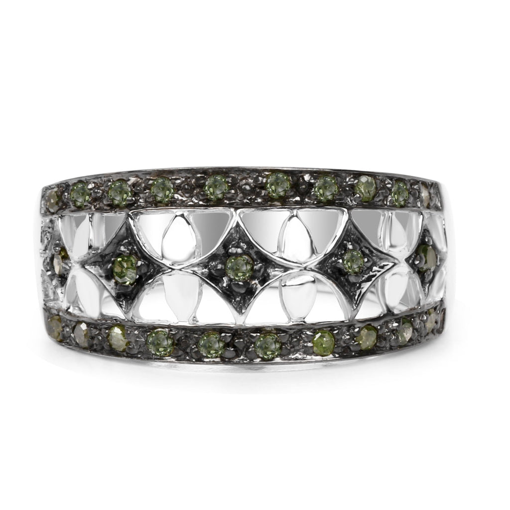 0.32 Carat Genuine Green Diamond .925 Sterling Silver Ring